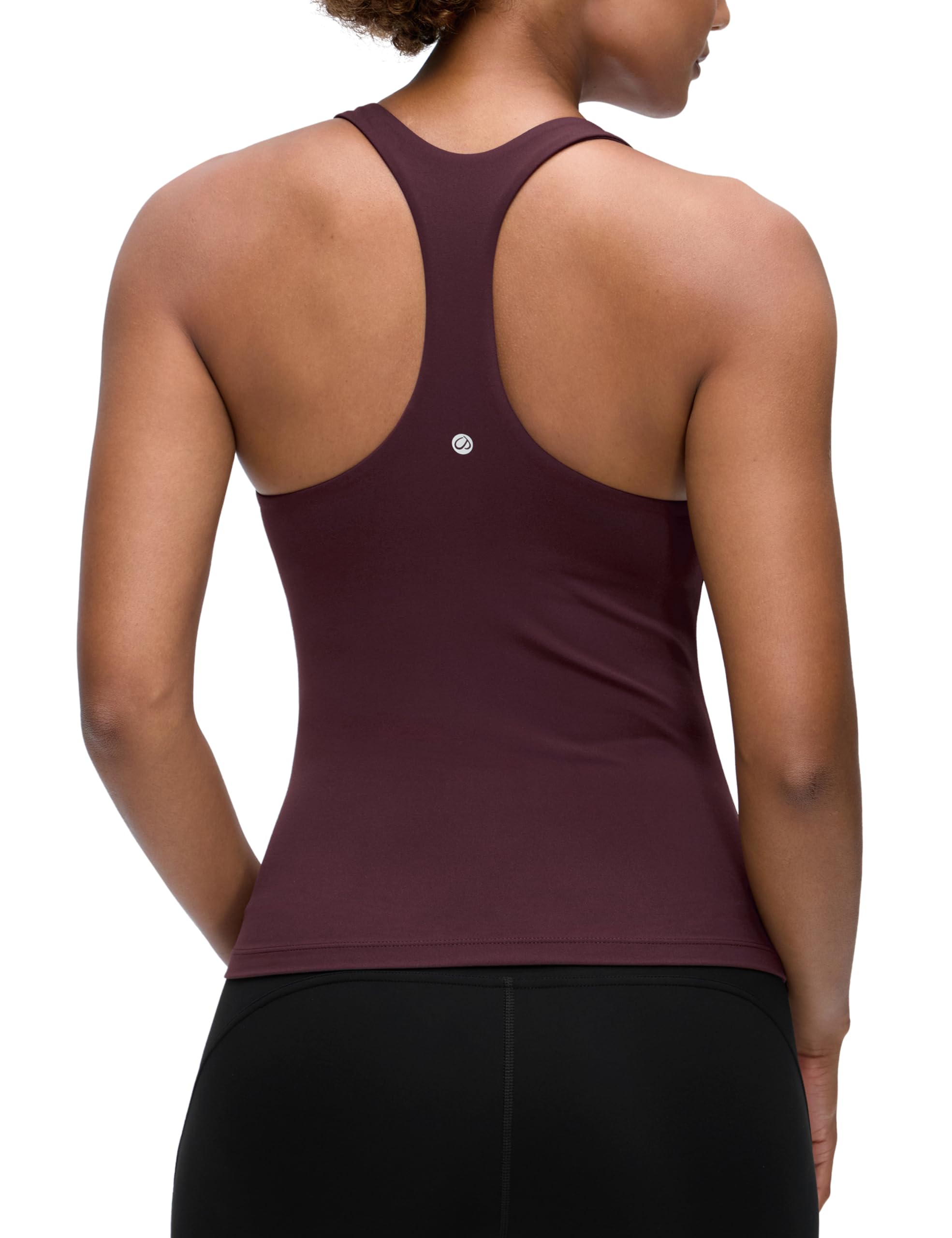 CRZ YOGA Women's Butterluxe Workout Tank Tops with Built in Bra Racerback Yoga Athletic Longline Sports Bra Crew Neck Top Ripe Plum 12