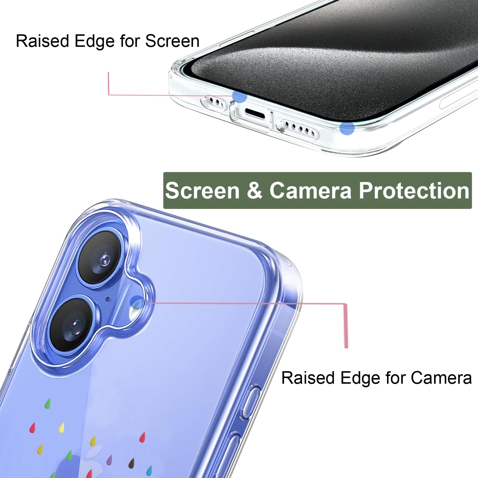 Unov Case Compatible with iPhone 16 Case Clear with Design Embossed Pattern Soft TPU Bumper Slim Protective 6.1 Inch (Rainbow Dinosaur) - Image 2