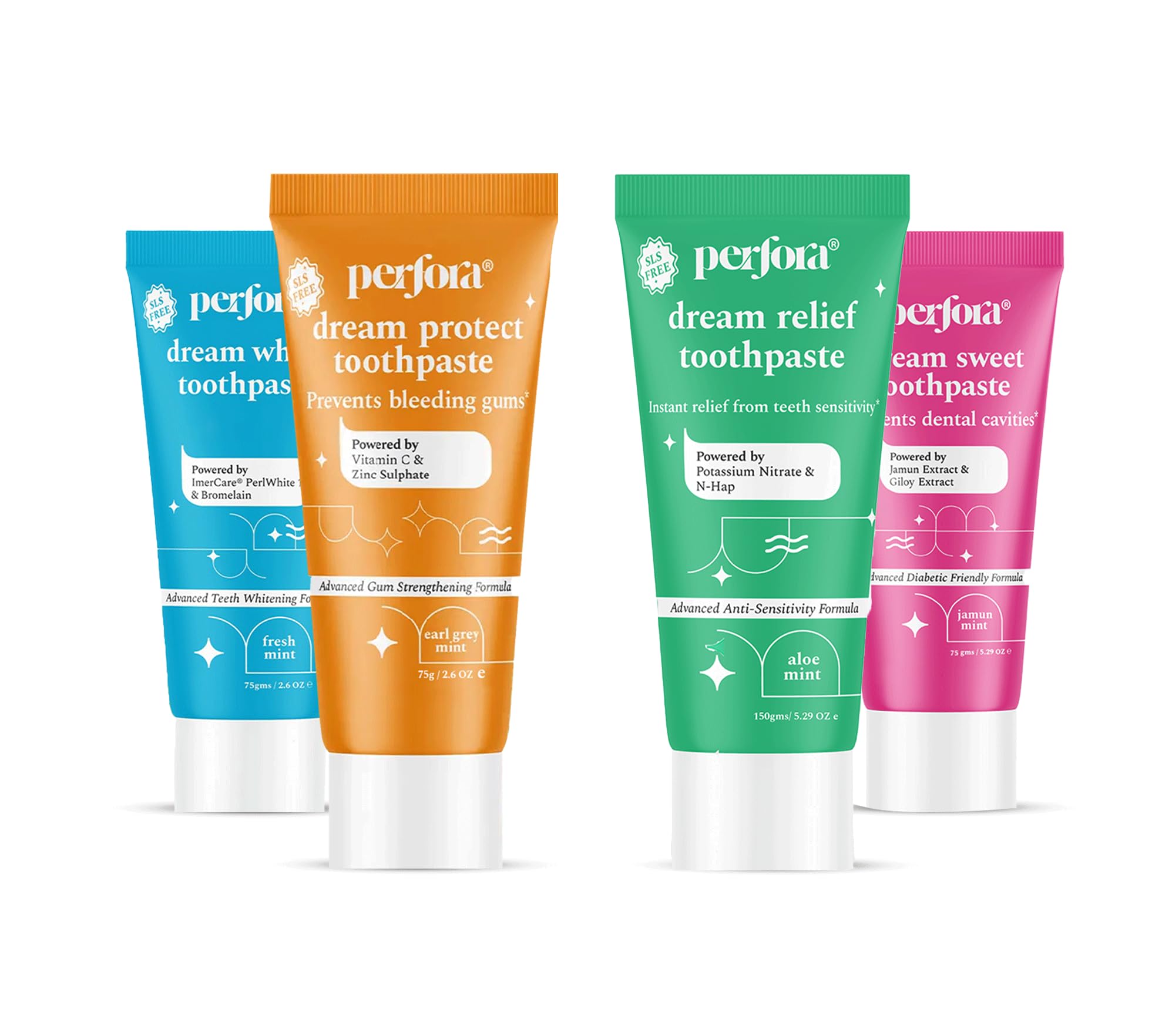 Perfora Dream Range Toothpaste Assorted Pack - 300 gms (75 gms, Pack Of 4) | SLS Free & No Artificial Sweeteners | Made Safe Certified Vegan-Friendly|Whitening (B0C4P67RYX) Amazon Price History, Amazon Price Tracker