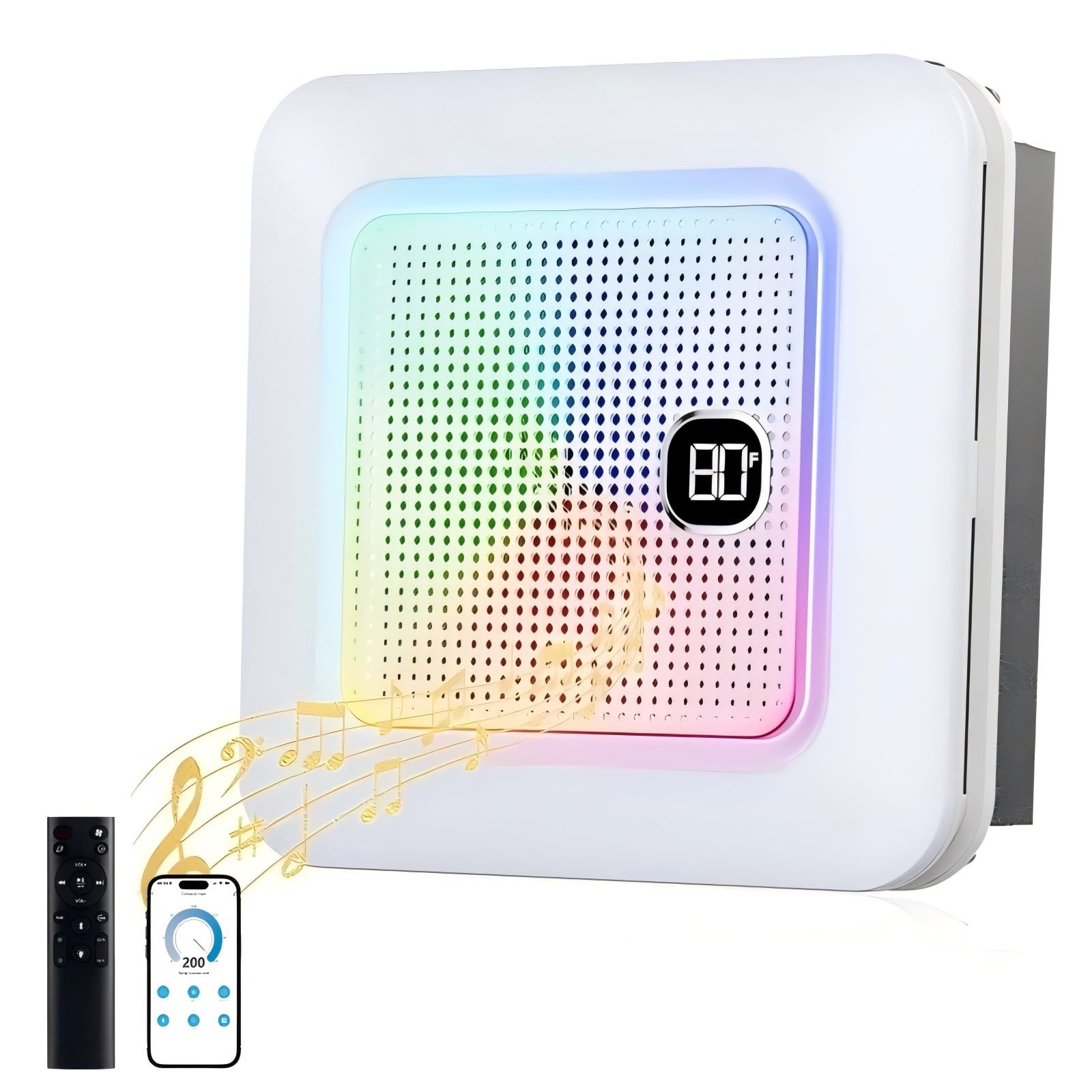 Smart Bathroom Exhaust Fan with Light &amp; Bluetooth Speaker, Humidity &amp; Odor Sensor, 3 RGB Dynamic Mode, Adjustable Lighting (0-2600lm,3CCT), 1 Sone Quiet, Easy Install