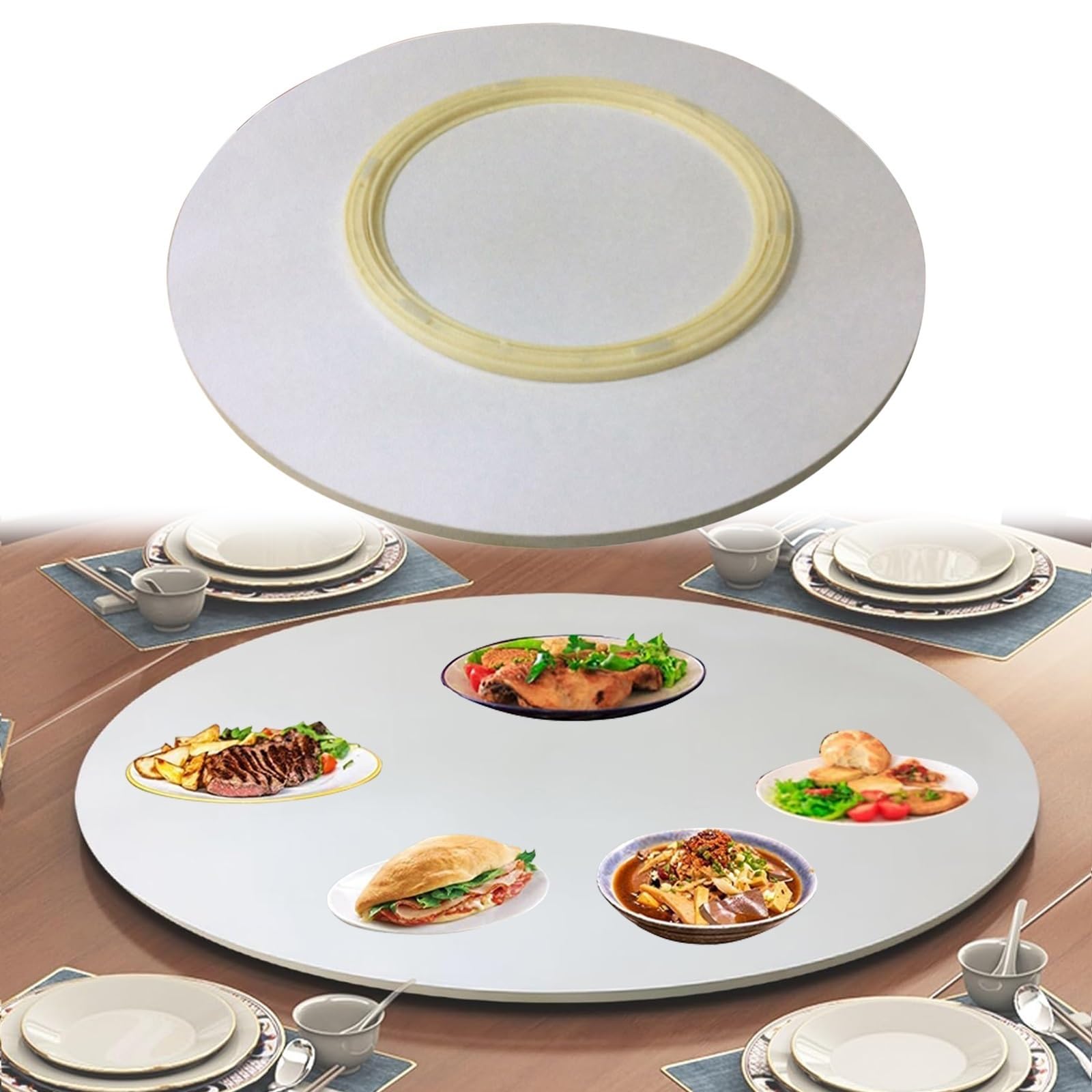 Drewniana taca do serwowania Lazy Susan, okrągły talerz obrotowy Ø50-90 cm, ciche kółka, gramofon 360°, na stół jadalny, duży talerz do serwowania na imprezy i spotkania