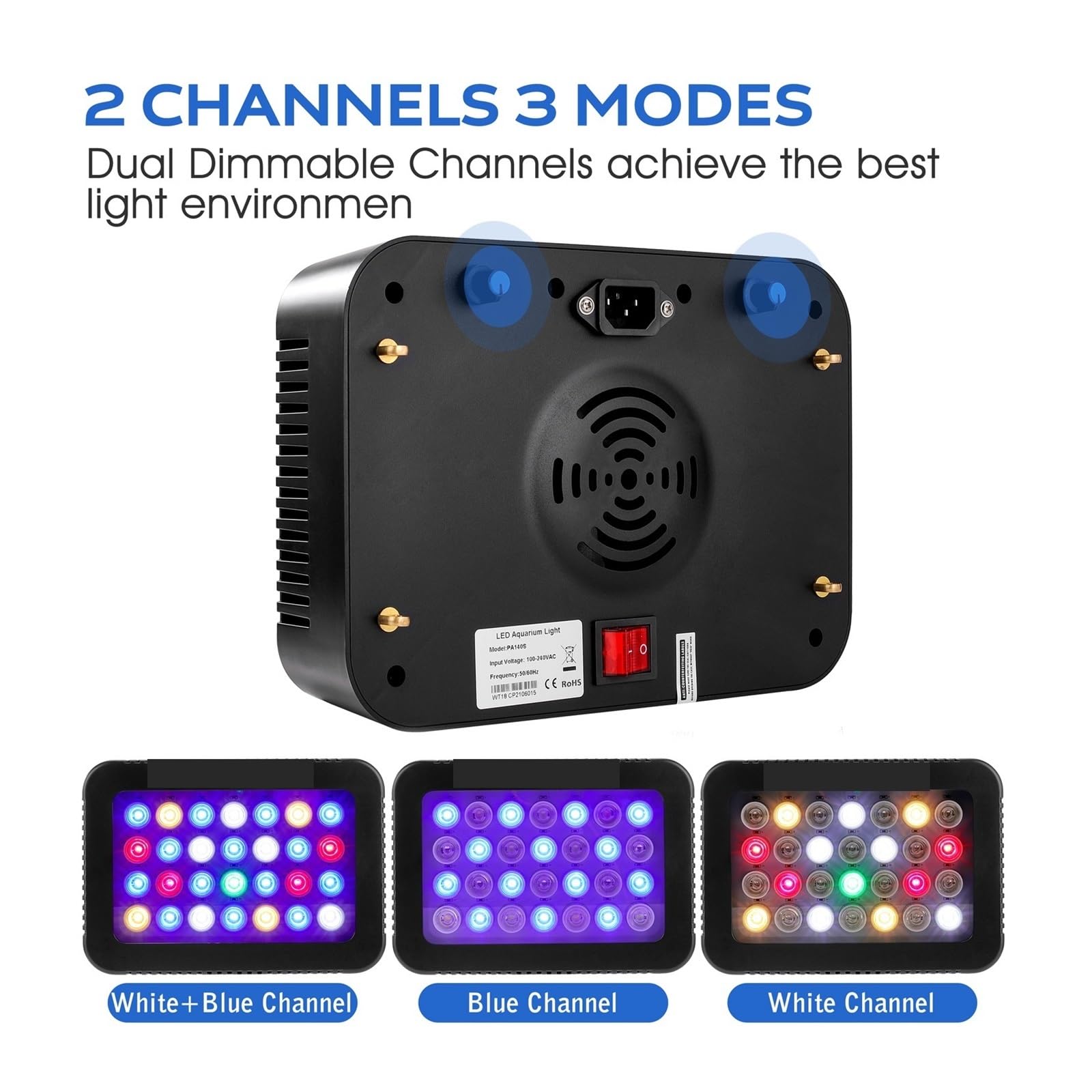 éclairage d'aquarium Éclairage d'aquarium 140W lumière de récif de corail LED à spectre complet avec deux canaux à intensité variable for réservoir de poissons marins LPS SPS pour aquarium planté