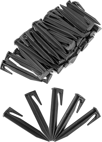 Miniatura 7 de QWORK Estacas de alambre de plástico, 200 unidades, 3.35 pulgadas, negro, punta de bayoneta, borde de jardín, clavos de césped, clavijas de alambre,