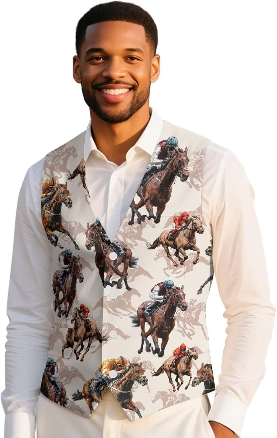 Men Derby Vest Button up Sleeveless Dress Vest with Pockets & Back-Belt