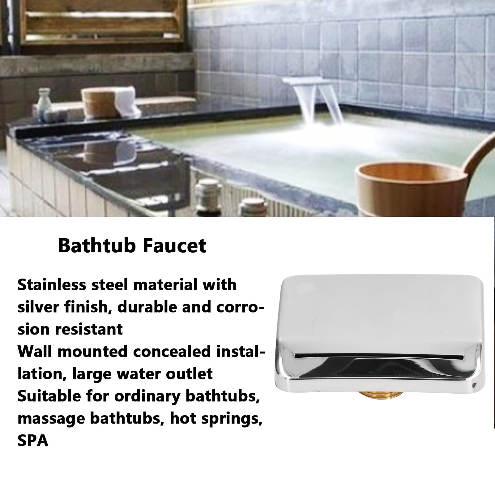Beccuccio di Riempimento per Vasca da Bagno a Cascata, Rubinetto per Vasca a Parete con Filettatura Maschio G1/2 da 3 Pollici, Rubinetto per Vasca da Bagno Spa in Acciaio Inossidabile Uscita Acqua