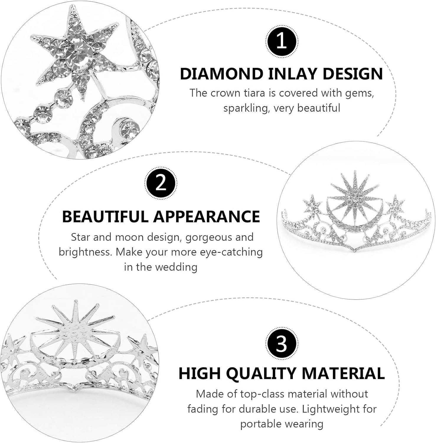 Frcolor Tiara Crowns Star Moon Wedding Crystal Bridal Headband Rhinestone Hair Band for Women - Image 9
