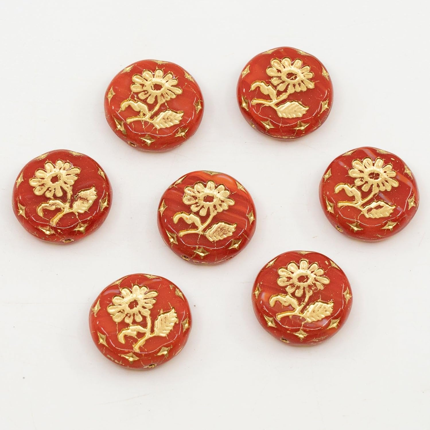 Outlet 10 Grams Flower Pressed Glass Beads, 18 x 18 mm, Opal Pink Pink Lined (71010-54321), Glass, Czech Republic
