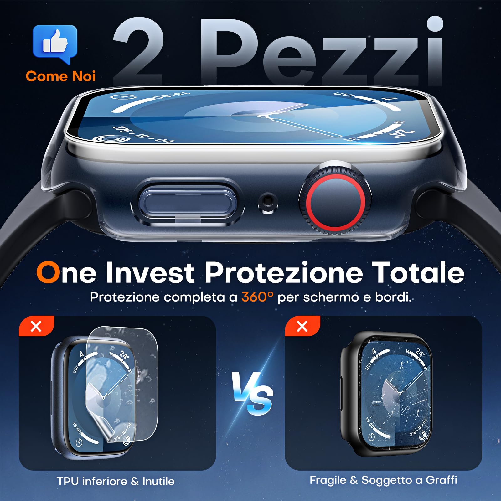 TAURI 2 Pezzi Cover PC Compatibile con Apple Watch Series 9 8 7 45mm, 9H in Vetro Temperato,[Tocco Sensibile][HD Clear] Sottile Rigida Custodia per iWatch 9/8/7 45mm - Trasparente+Nero