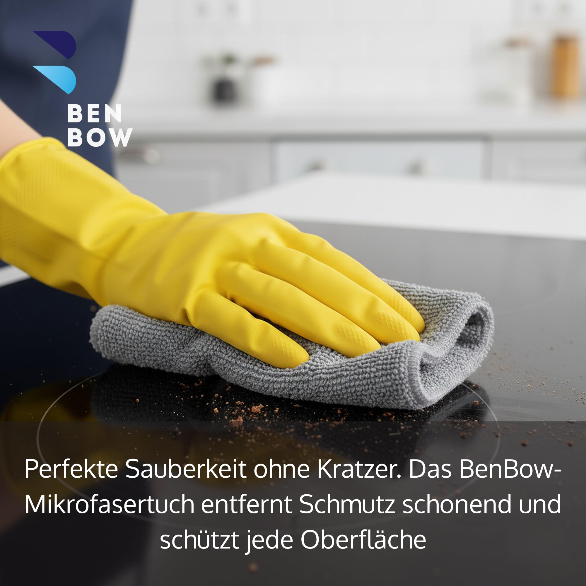 BenBow Mikrofasertuch 40x40 cm – Premium Reinigungstuch für Haushalt, Küche, Bad & Glas | Saugstark, Fusselfrei, Randlos | Perfekt für Staub, Möbel & Fensterpflege - 50stk