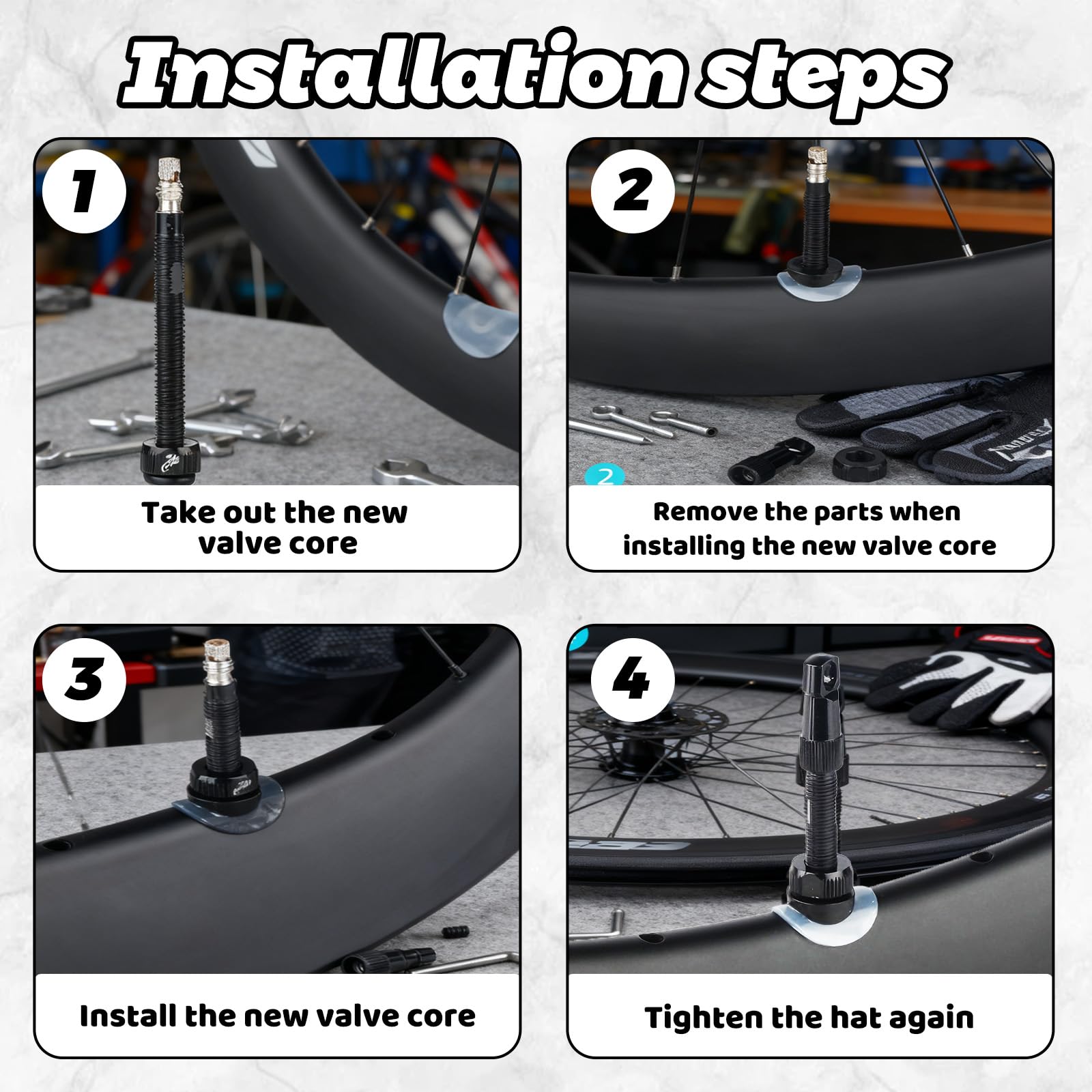 SoundZero 2 Pezzi Valvole Tubeless per Bici, Valvole Presta Tubeless Bici, Presta Tubeless Bicicletta MTB, Nere Bici Valvole Tubeless, Con strumento di rimozione valvola (50mm)