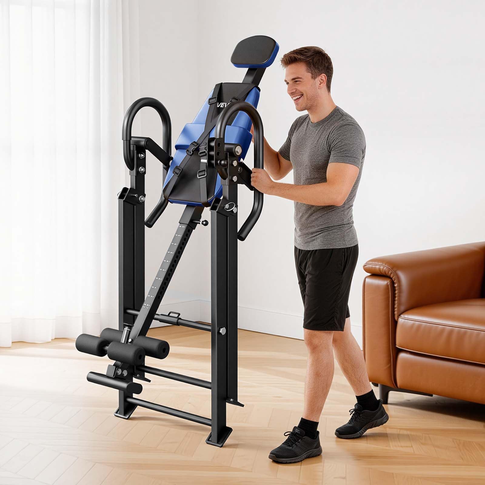 VEVOR Panca ad Inversione per Fitness, Panca di Inversione Gravitazionale Carico Max 126 kg Doppio Meccanismo di Bloccaggio a Rulli, Attrezzi per Allenamento Schiena Esercizio per Colonna Vertebrale