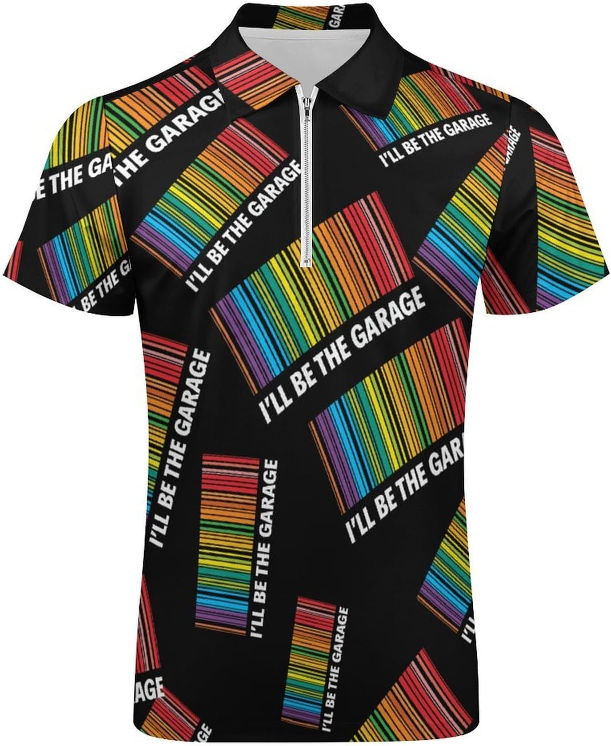 Gay Barcode I'll Be in The Garage Men's Polo Shirts Golf Short Sleeve Tops | Casual Workout,Golf T-Shirt,Zippered Tee,Collared,Print