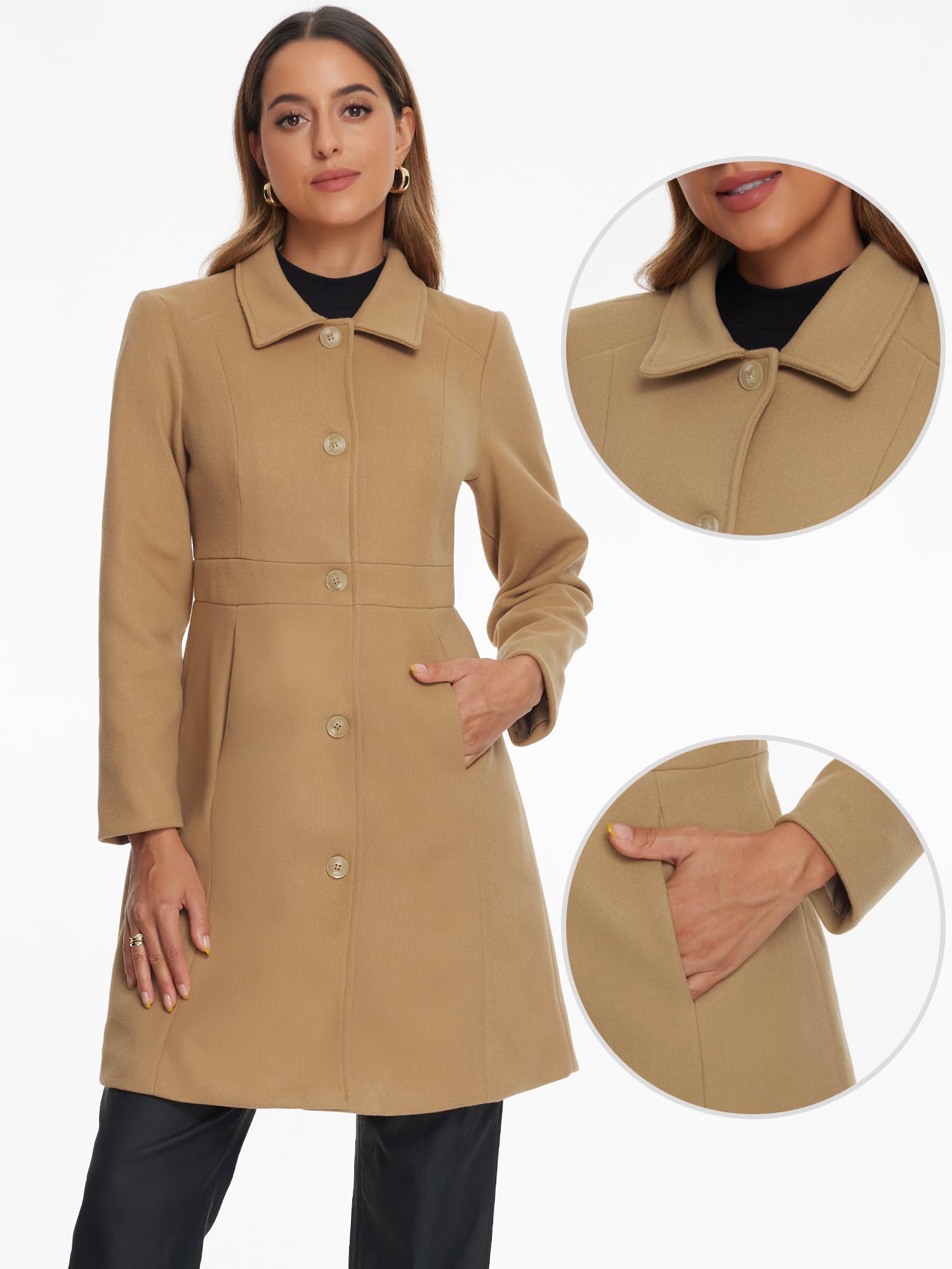 Allegra K Abrigos de solapa para mujer, con botones, botonadura simple, manga larga, elegante abrigo de invierno