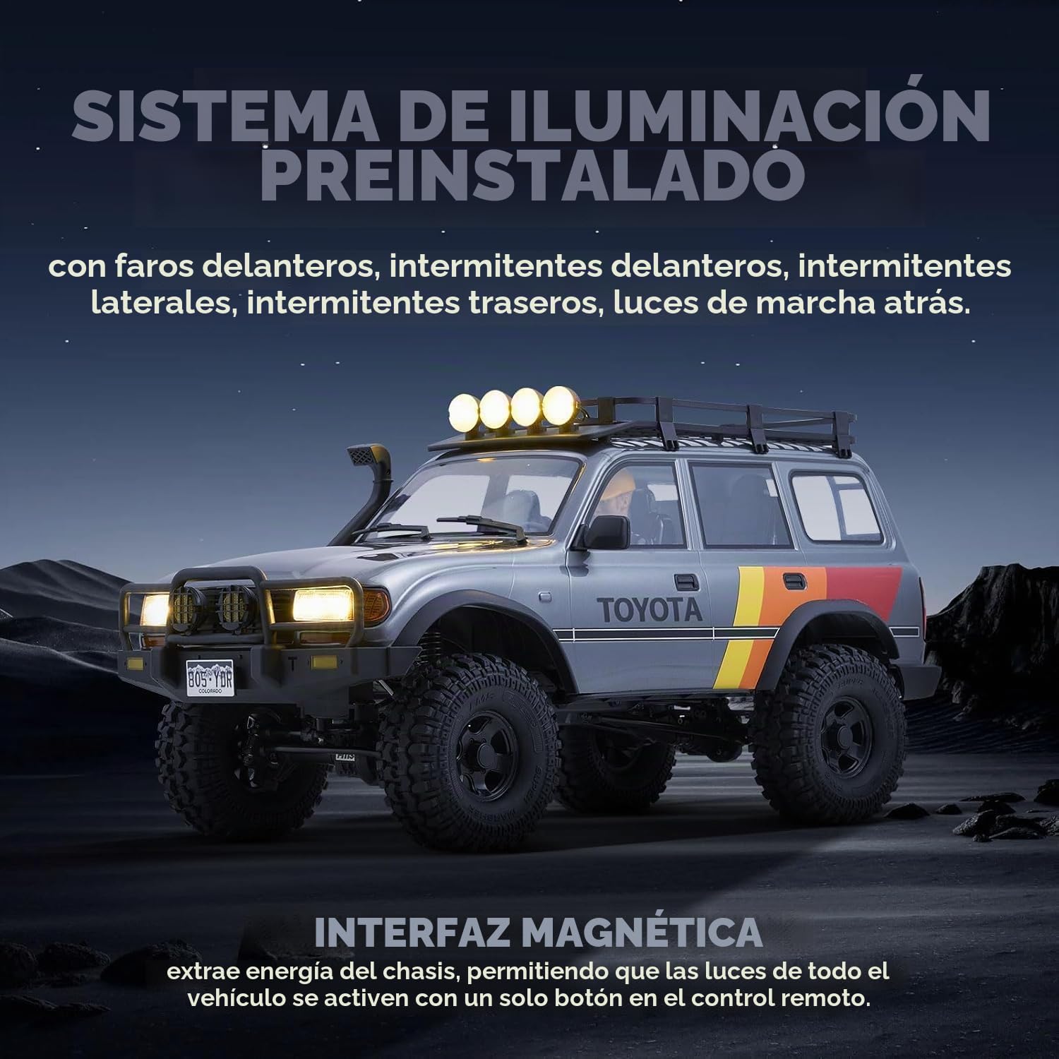 EAZYRC FMS FCX10 1/10 RC Crawler Land Cruiser 80 - Licencia oficial de Toyota, RC Rock Crawler de alto rendimiento 4X4, transmisión de dos velocidades, chasis de metal, luces LED realistas, coche RC