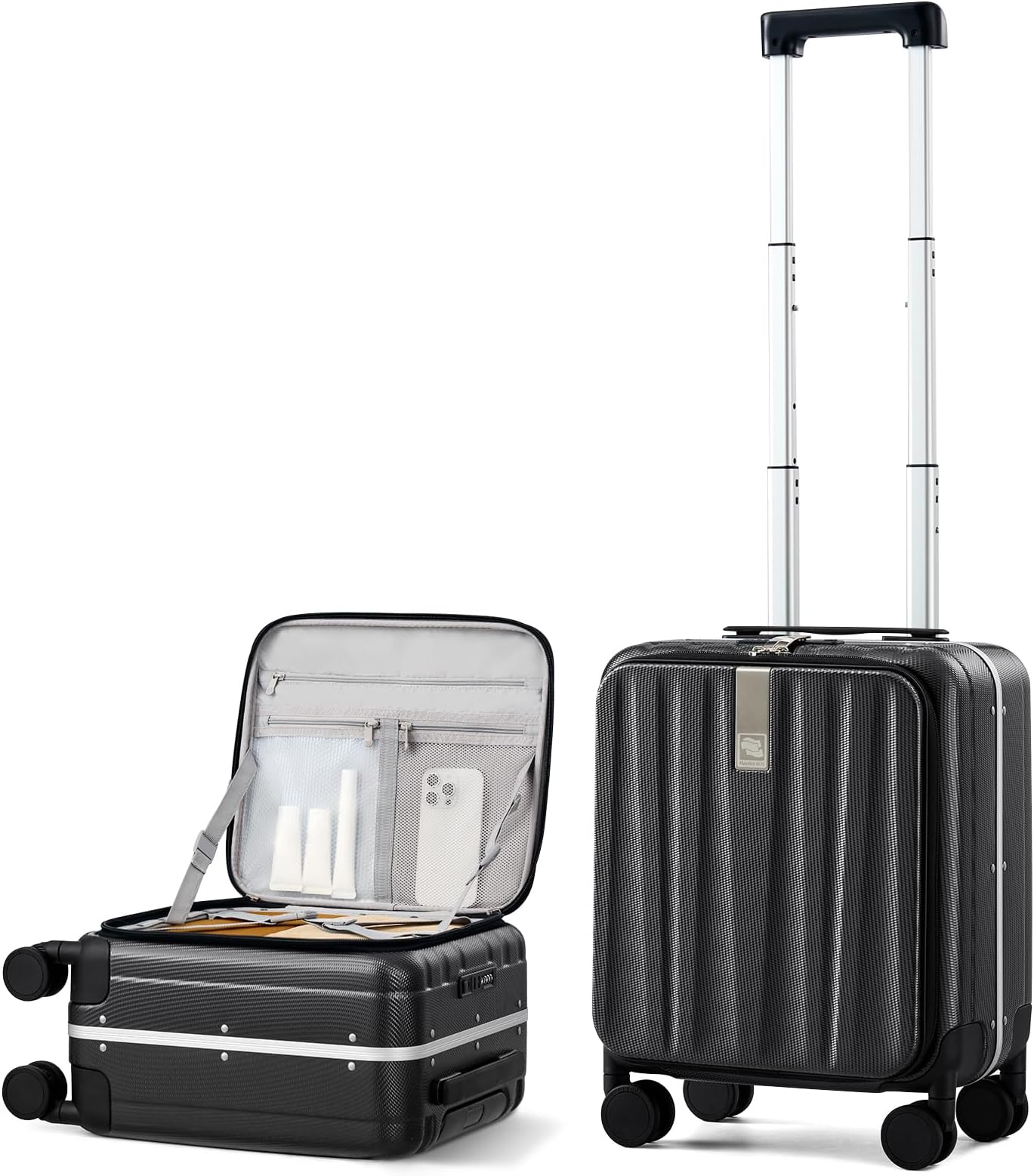 Hanke 16 inch Underseat Carry On Suitcases with Wheels,Lightweight Hard Shell Carry on Luggage with Wheels for Weekender,Top Opening Small Suitcase,Travel Luggage for Womem Men,Jet Black.