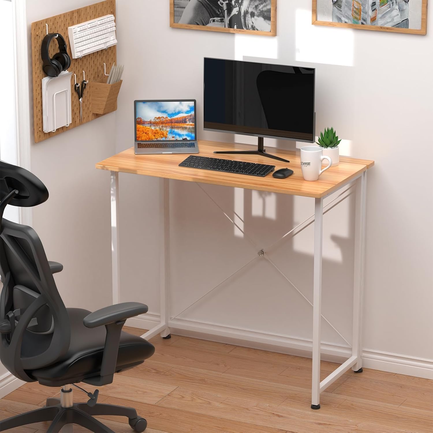 Scrivania Pieghevole Salvaspazio, 80x45.5x74 cm, Scrivania Computer, Scrivania Richiudibile, Struttura in Metallo, Moderna e Semplice per ufficio, Studio, Camera da Letto