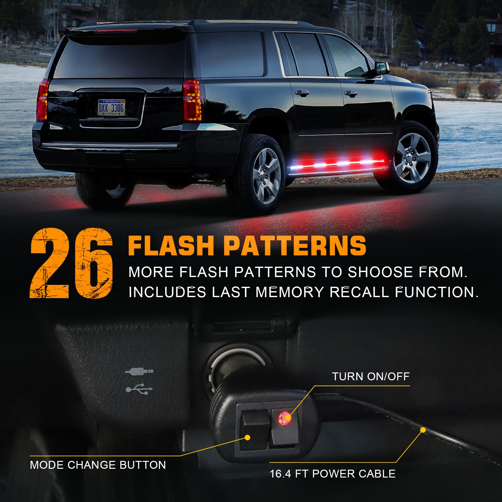 XRIDONSEN - 2 tiras de luces de emergencia para camiones de 70 pulgadas, 864 LED, luces estroboscópicas, luces rojas y blancas, luces intermitentes, seguridad impermeable, flexible para vehículos POV
