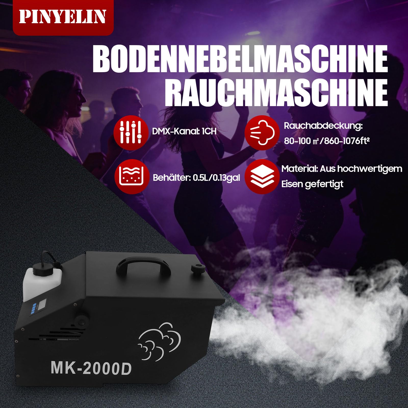 Macchina per la nebulizzazione del pavimento, macchina per il fumo, 1200 W, macchina per la nebbia con telecomando, 4 modalità di controllo
