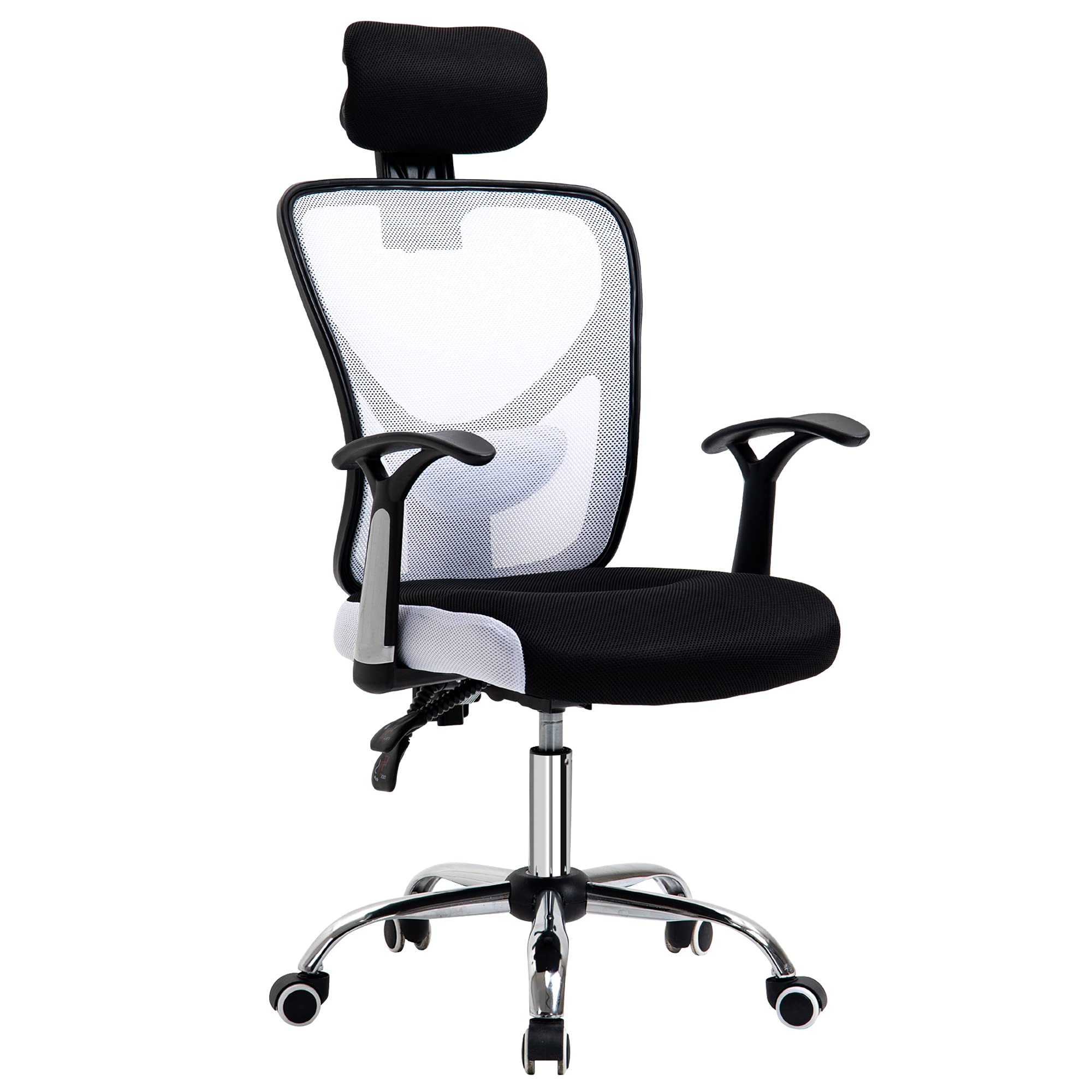 Vinsetto Silla de Escritorio Giratoria con Altura Ajustable, Respaldo Reclinable y Reposacabezas Regulable - Tapizado en Malla Transpirable, Blanco