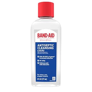 Band-Aid Brand Antiseptic Cleansing Liquid, First Aid Antiseptic Wash Relieves Pain & Kills Germs, with Benzalkonium Cl Wound Antiseptic & Lidocaine HCl Topical Analgesic, 6 fl. oz - Amazon product rated Grade A