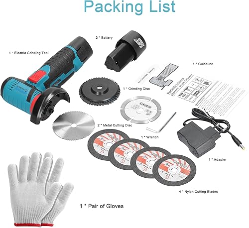 Miniatura 8 de Mini amoladora angular inalámbrica de 12 V 19500 RPM con 2 baterías de 2000 mAh, cuchillas de corte de nailon, disco de moliendadisco de corte de
