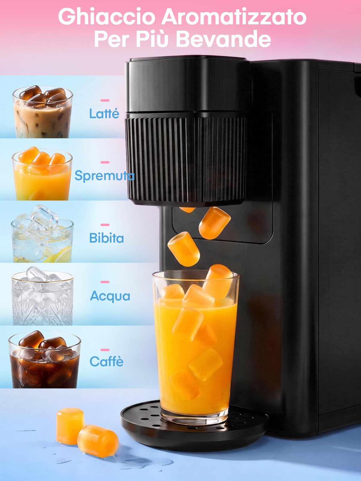FOHERE Macchina del Ghiaccio Portatile 11kg/24h, Per Congelare Varie Bevande, 5 Minuti 5 Cubetti, 2 Dimensioni di Ghiaccio, con Casa/Cucina/Ufficio/Feste