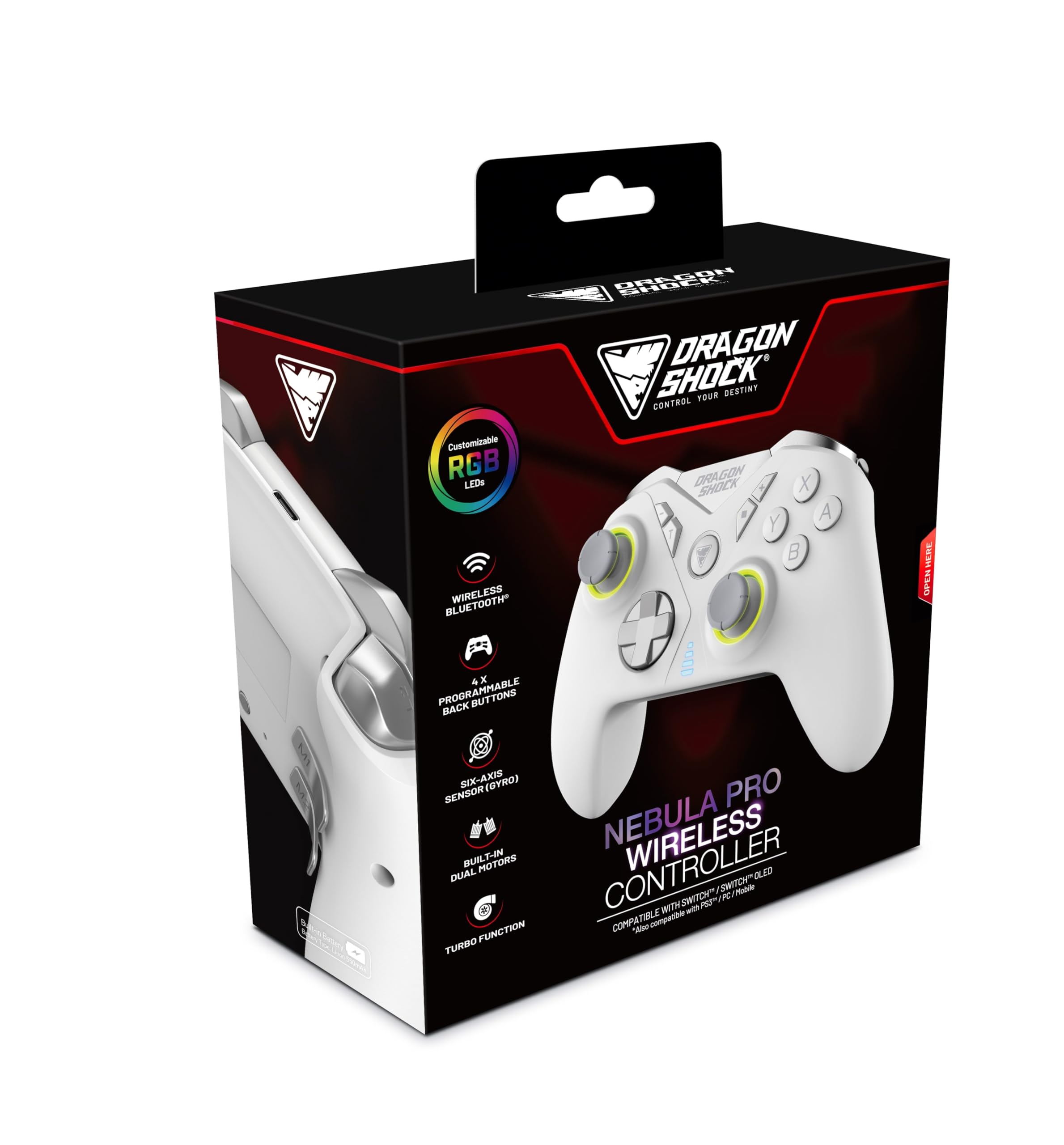 NEBULA PRO - Manette sans Fil Pro Blanche pour Nintendo Switch, Switch Lite, Switch OLED, PS3, PC et Android