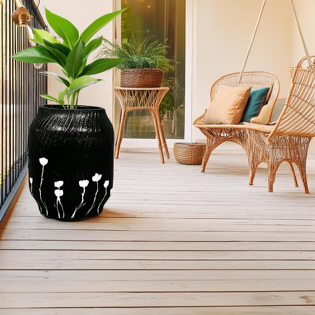 Hunar Tribe Tire Pot | Pot for Garden | Planter for Indoor & Outdoor | Flower Pot for Balcony | Living Room Decor | 14 * 10 inches (Black Hand Painted) (Floral Print) (B0DFTQX7YD) Amazon Price History, Amazon Price Tracker