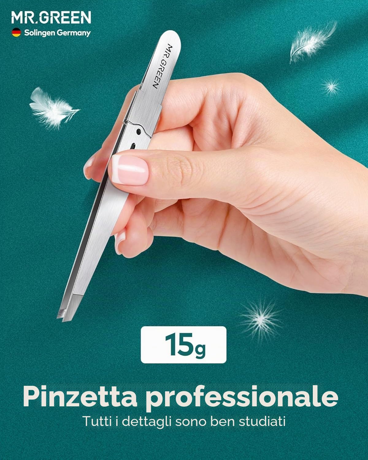 MR.GREEN Pinzette per peli del viso da donna, pinzette professionali di precisione per sopracciglia per donne e uomini,