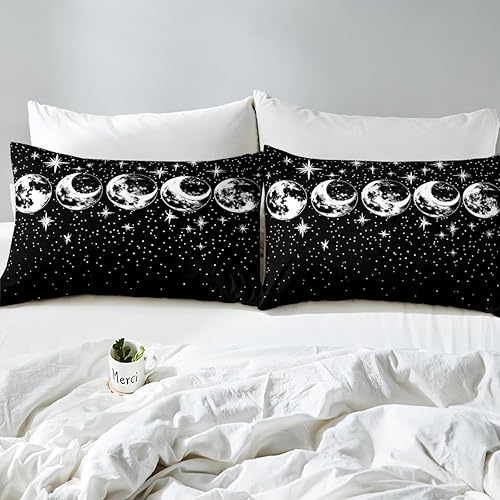 Miniatura 4 de Juego de ropa de cama con diseño de cielo estrellado, sábana bajera ajustable de fase lunar para niños y niñas, serie galaxia, juego de ropa de cama
