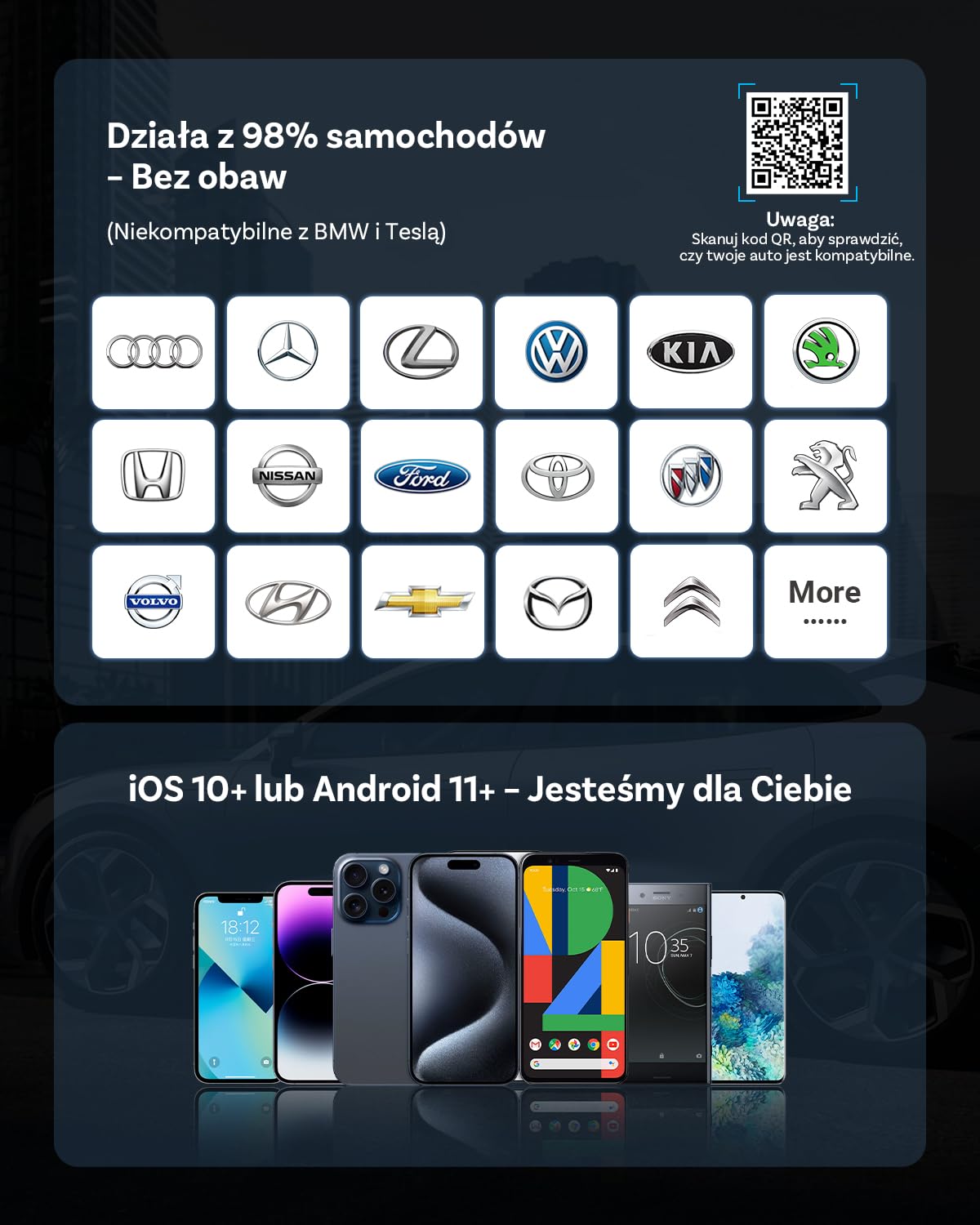 2025 Zaktualizowany 2-w-1 Bezprzewodowy Adapter CarPlay i Android Auto, OTTOCAST MINI dla iOS 10+ i Android 11+, Przekształca Przewodowy CarPlay w Bezprzewodowy, Kompatybilny z USB-A i USB-C(Czarny)