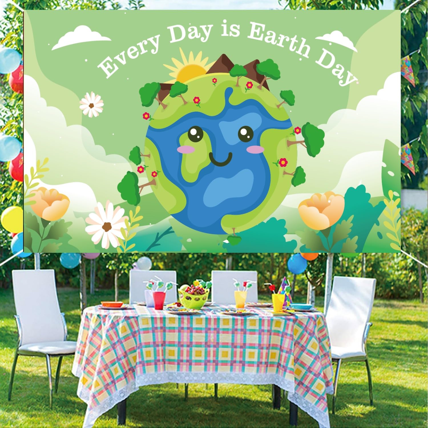LOONELO Happy Earth Day Backdrop Banner April 22 Environmental Protection Travel Party Decorations 70.8x43.3 Inch, Global Health Earth Day Photo Booth