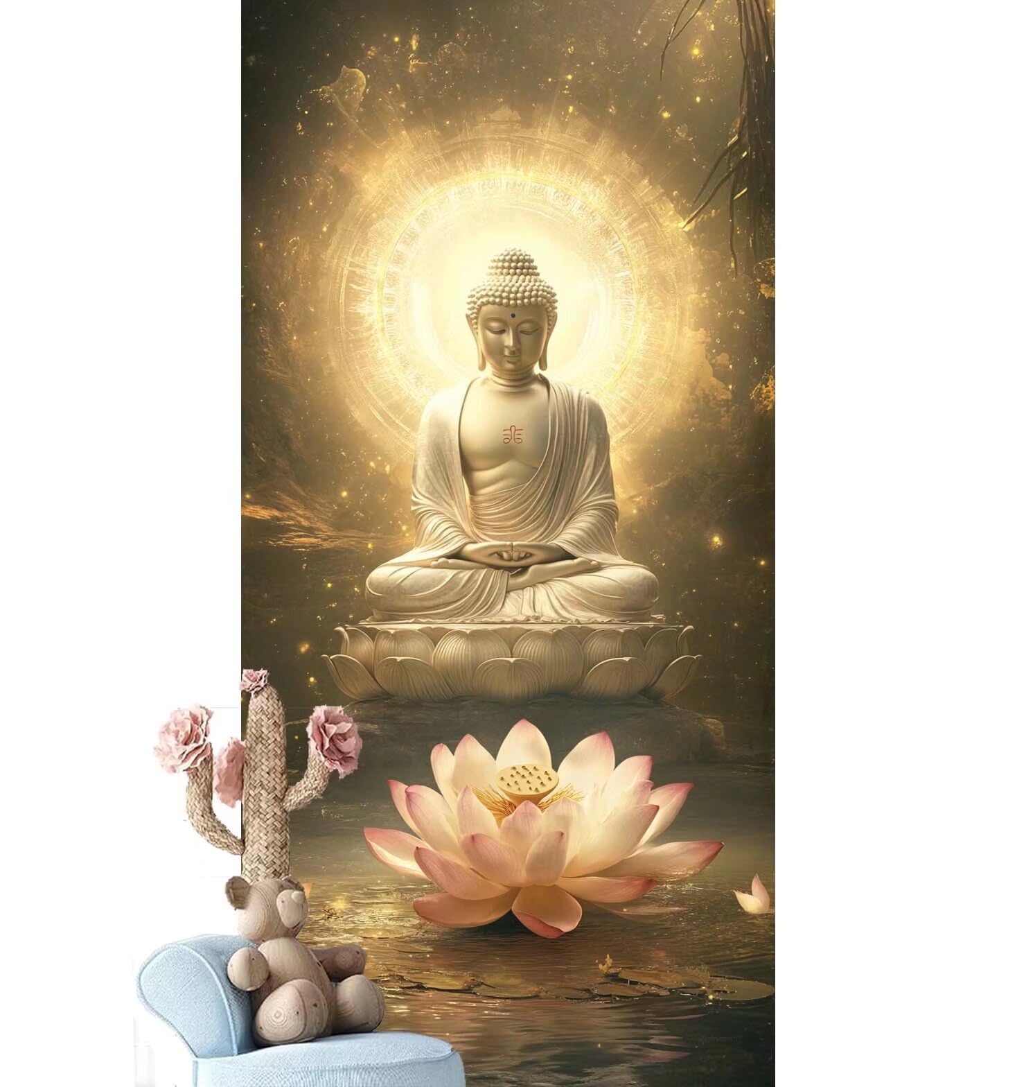 Dipingere con i Numeri per Adulti Bambini, Paint by Numbers con Pennelli Pittura a Pigmento Acrilico, Fai Da Te pittura di Numeri Kit Decora la casa Regalo (Senza Cornice)- Buddha,Fiore 90x260cm V-804