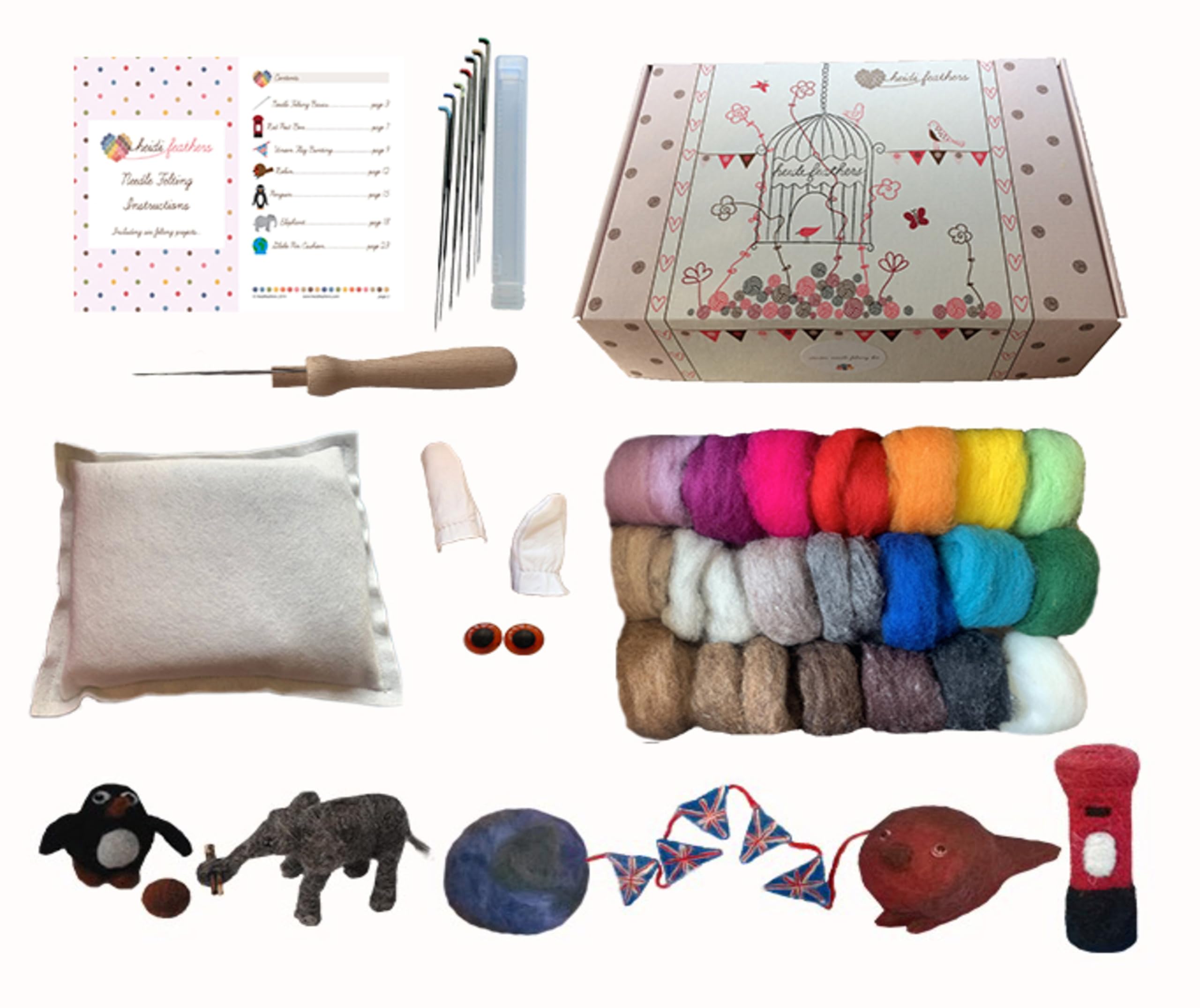 Heidifeathers Eco Carded Wool Kit Boxed Needle Felting Starter Kit (Eco Carded Wool Kit)