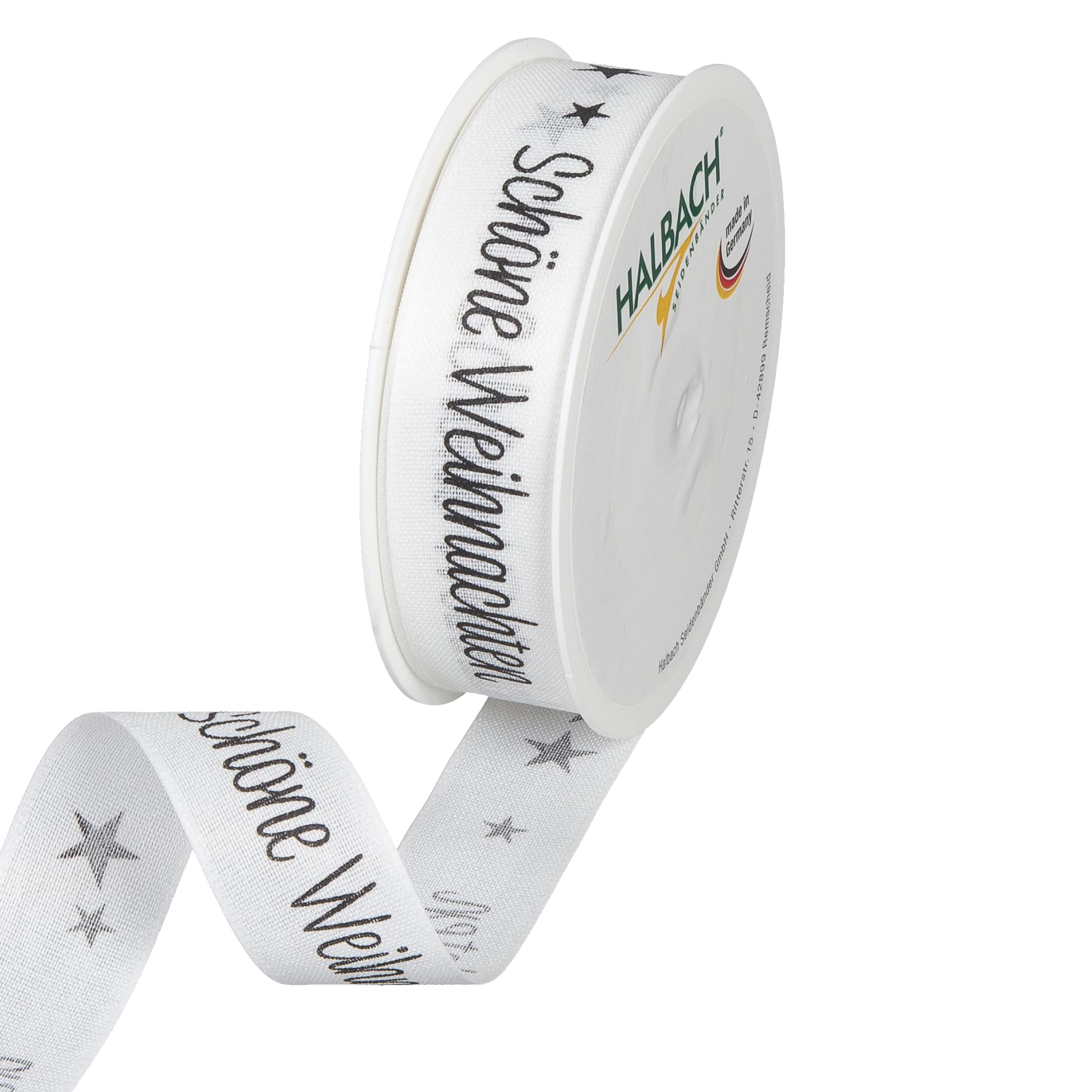 Halbach Seidenbänder 1126 Christmas Ribbon in Cotton Look for Wrapping Gifts Colour: White/Black, white / black