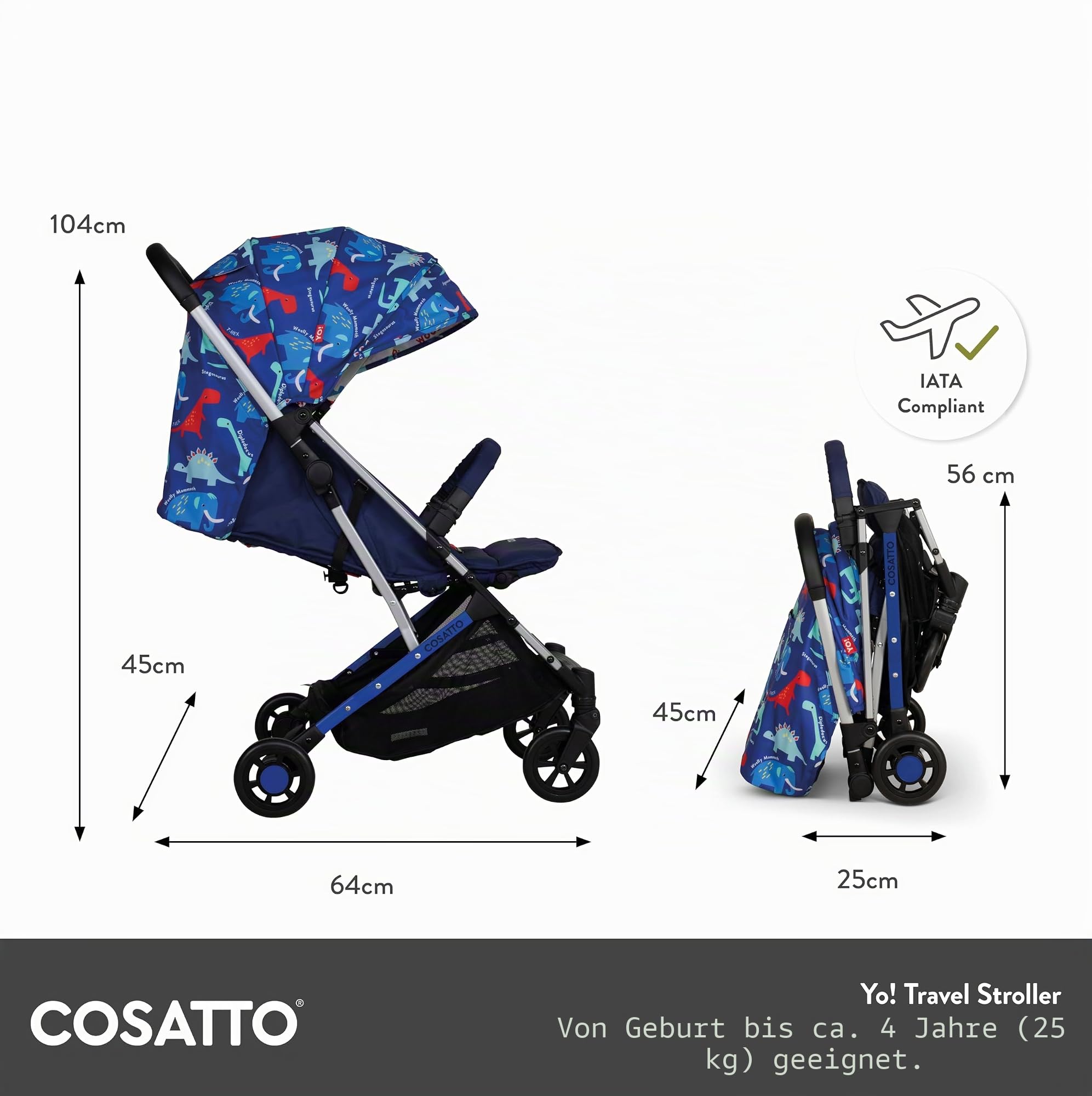Cosatto Yo Reisebuggy leichter Baby-Kinderwagen kompaktem Faltmaß ab Geburt bis 25kg airline-kompatibel Einhandfalten 8kg Einkaufskorb Beep Beep