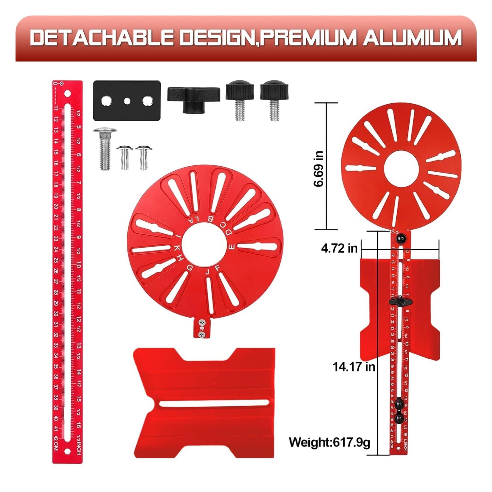 5 in 1 Router Circle Cutting Jig, Guida per la lavorazione del legno in alluminio per router, staffa regolabile della scanalatura di fresatura
