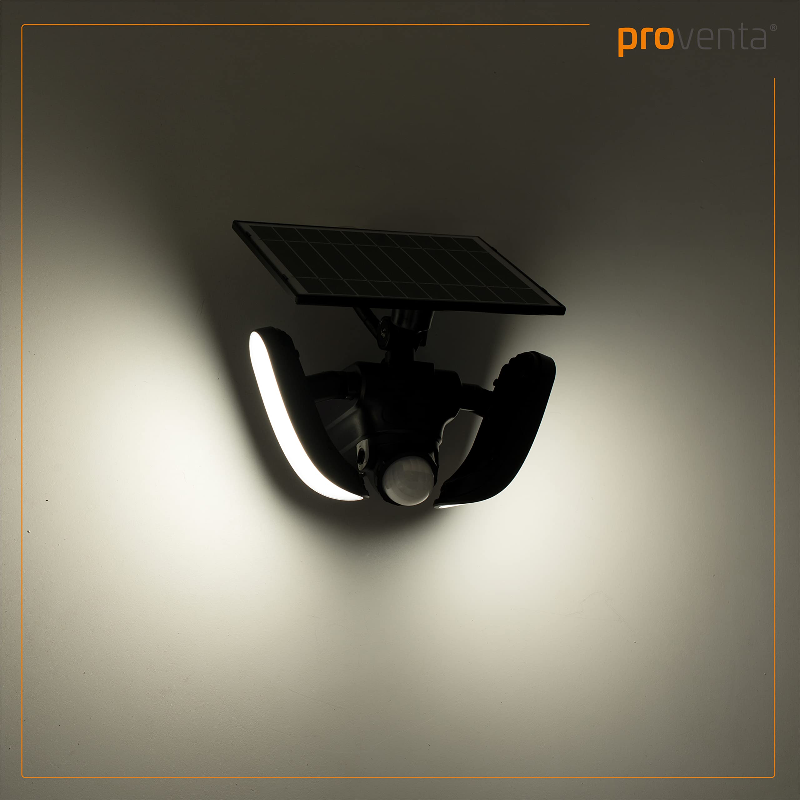 proventa® LED Solar Profi-Strahler schwarz mit Bewegungsmelder 10W 1.000lm 3 Lichtmodi