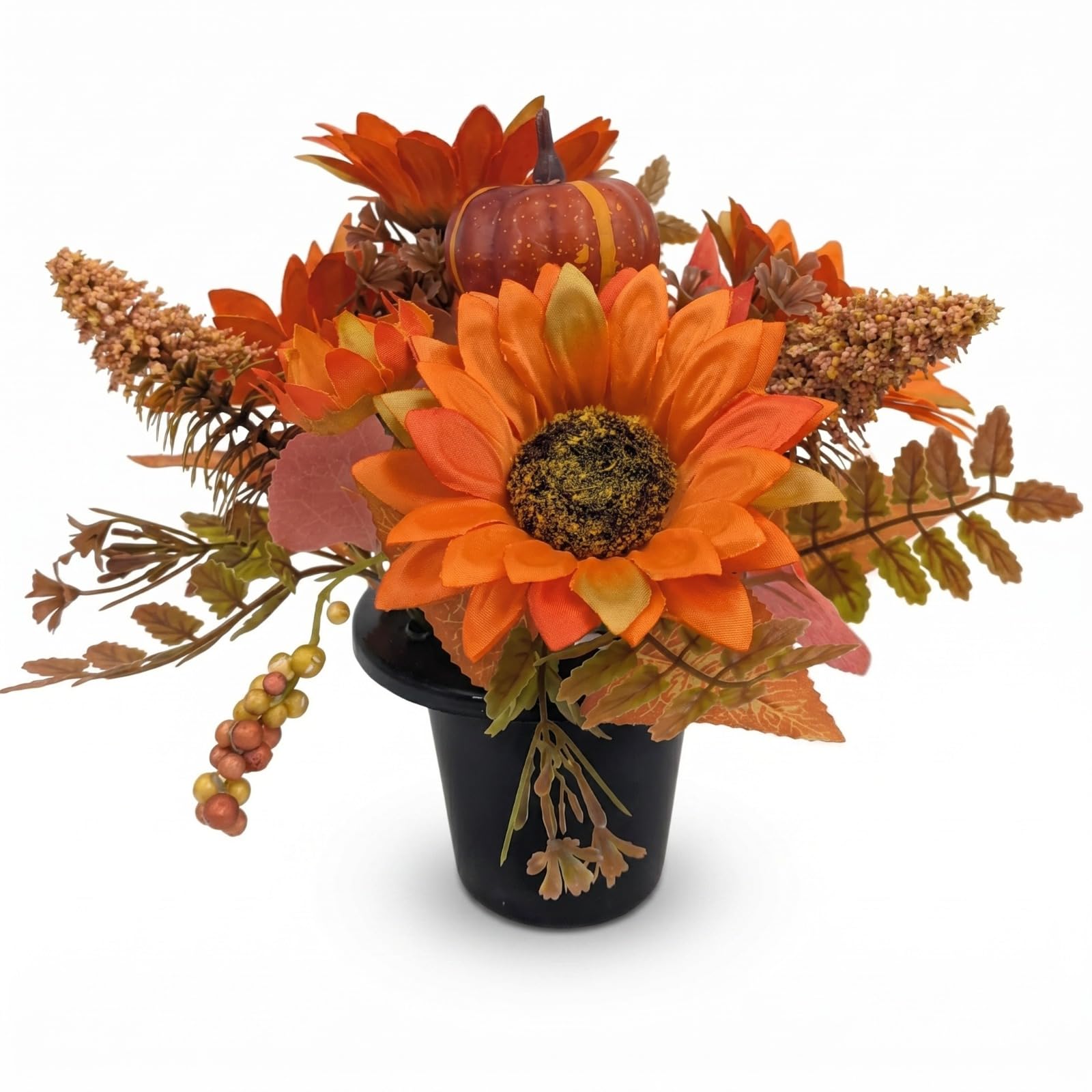 Homesecret Pack 1 Artificial Flowers for Graves in Pots | Autumn Orange Grave Flower Pots | Perfect for Enhancing Memorial & Cemetery Decor | Improved Design for Funeral Elegance and Lasting Tribute.