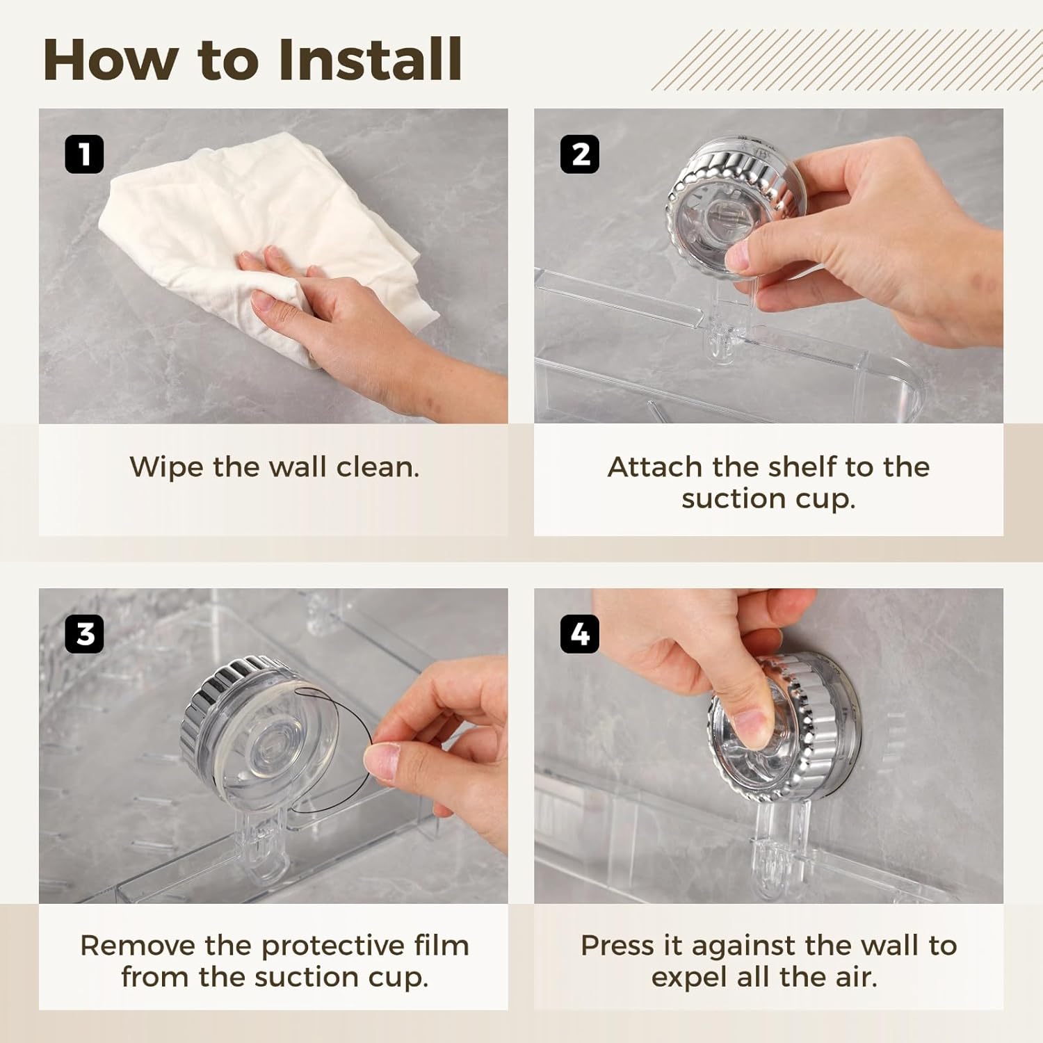 Adjustable Suction Cup Storage Rack for Bathroom and Kitchen, 2 Pcs Holder with Hooks, Sponge, Gloves, No Drilling Needed