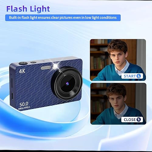 Miniatura 6 de Cámara digital para enfoque automático de fotografía, cámaras de apuntar y disparar 4K 50MP con tarjeta SD, cámara de vlogging para grabación de