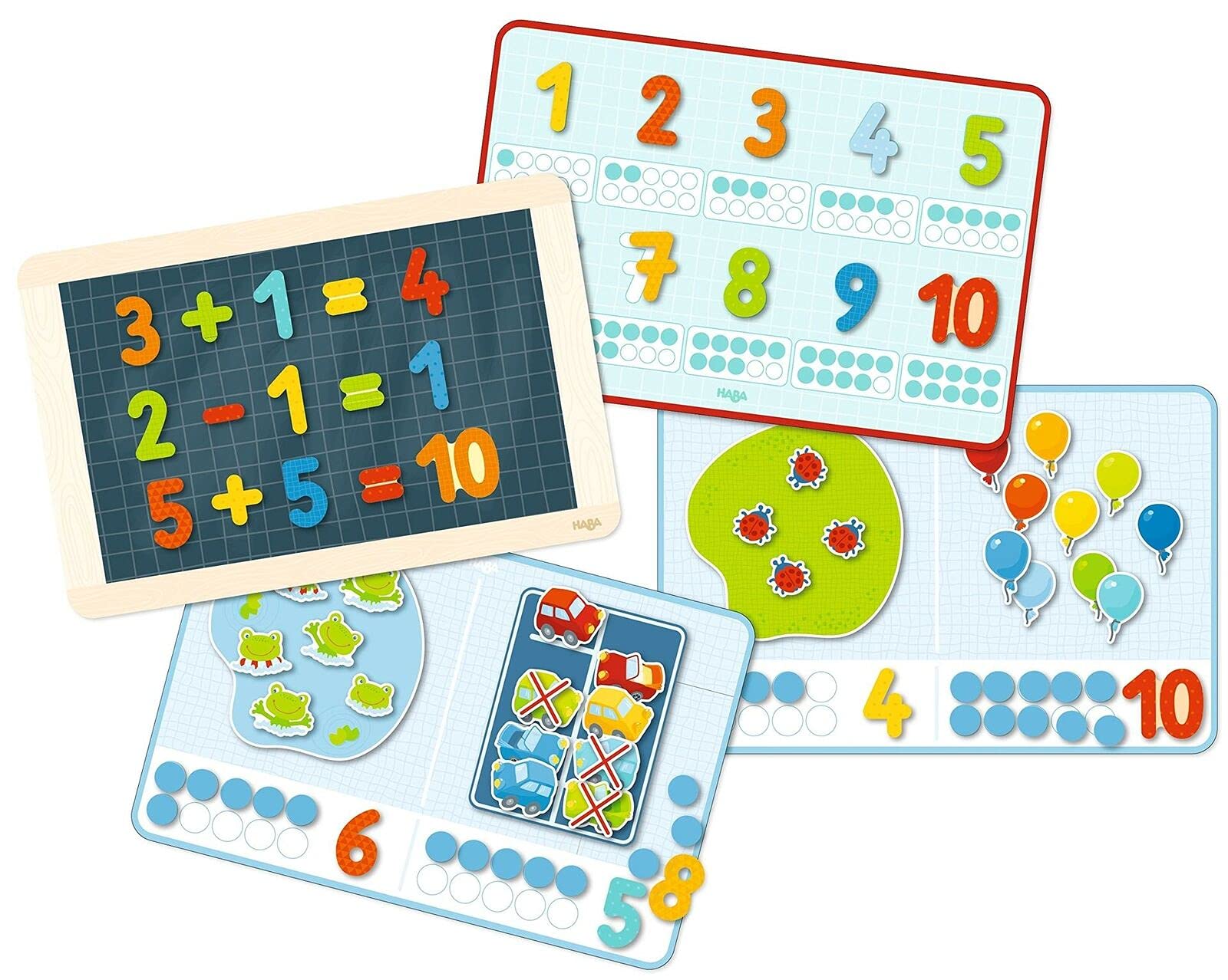 HABA 302589 - Magnetspiel-Box 1, 2, Zählerei, Fröhlich-buntes Zahlen-Legespiel ab 4 Jahren, Zum spielerischen Kennenlernen von Mengen und Lösen erster Rechenaufgaben