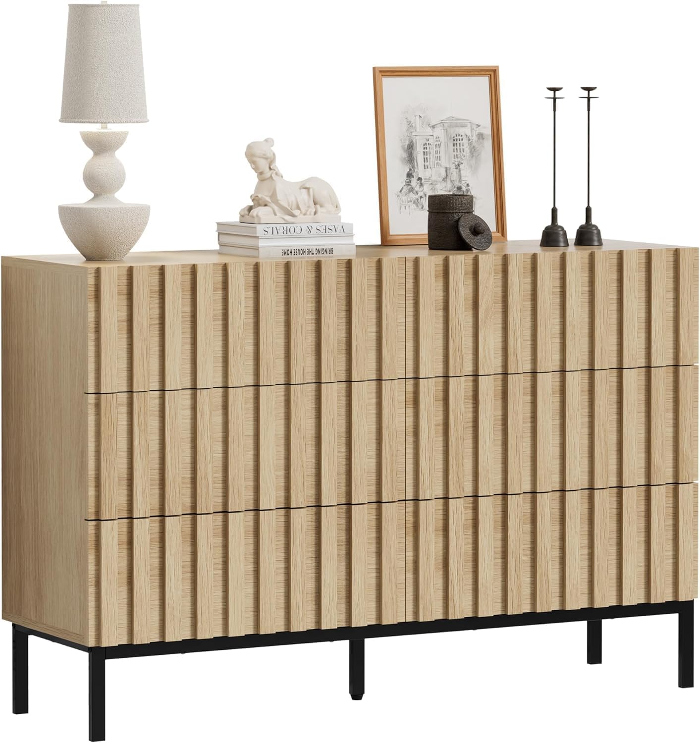 UEV Kommode mit 6 Schublanden, 100 x 34,5 x 73,4cm, Schrank mit Schubladen, Schmal Kommode, Aufbewahrungskommode, Schrank für Wohnzimmer Schlafzimmer Flur (Natur)