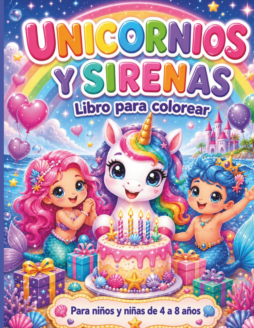 Unicornios y sirenas: Libro para colorear para niños y niñas de 4 a 8 años