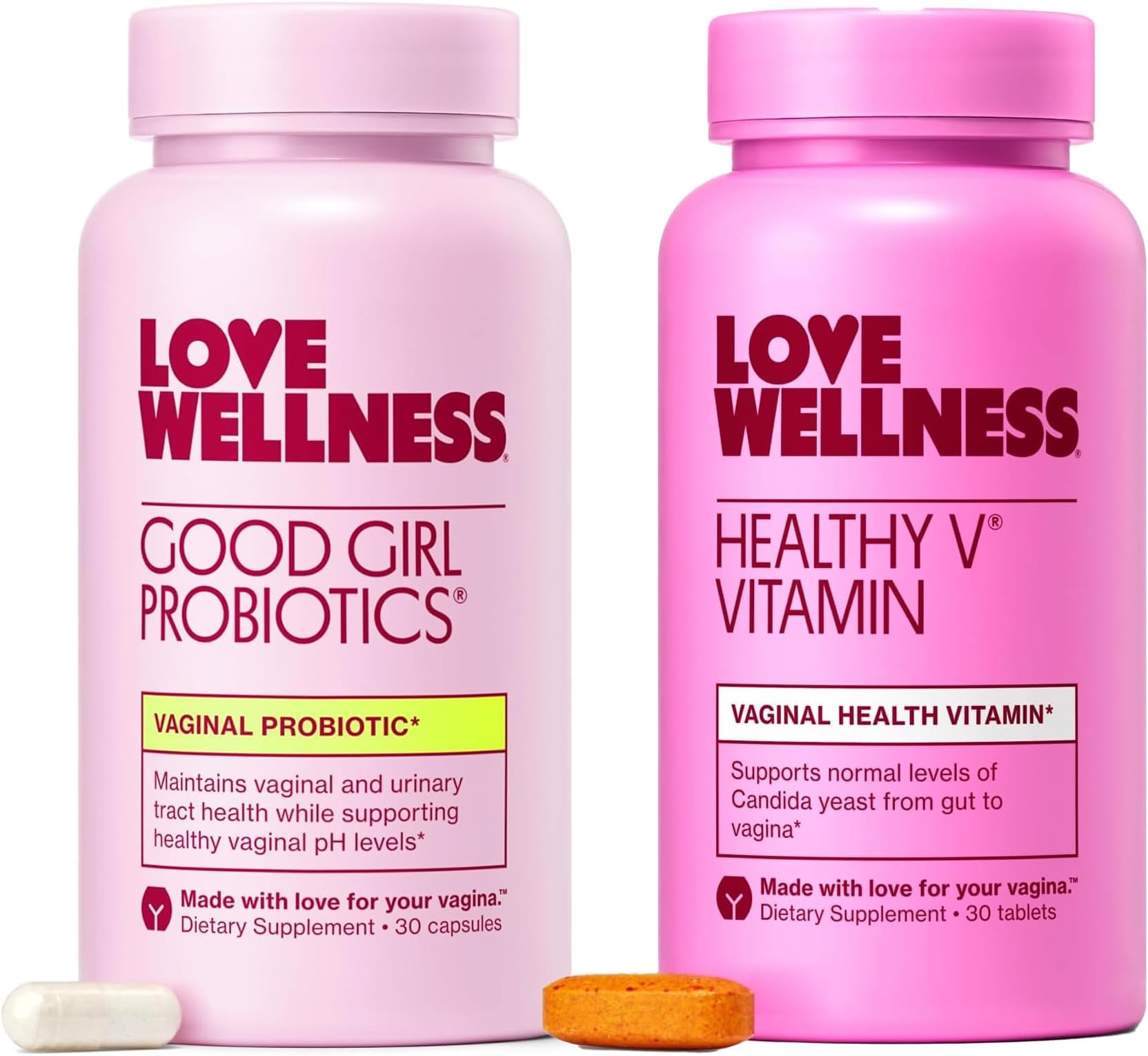 Love Wellness Good Girl Probiotics and Healthy V Vitamin | Womens Wellness Duo | Womens Probiotics Supplements for pH Balance and Vaginal Health