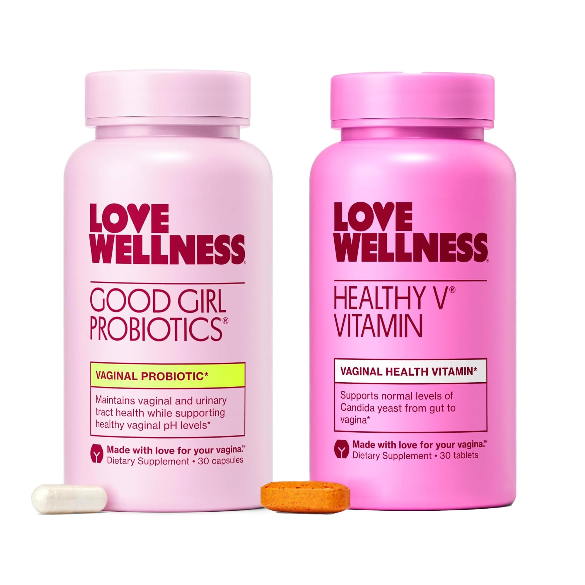 Love WellnessGood Girl Probiotics and Healthy V Vitamin | Womens Wellness Duo | Womens Probiotics Supplements for pH Balance and Vaginal Health