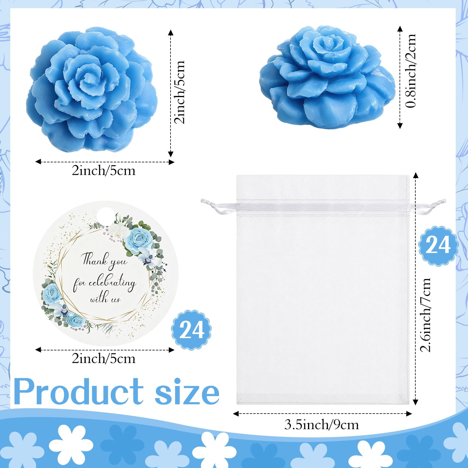 Demissle 24 Set Handmade Flower Mini Soaps with Organza Bags and Thank You Tags