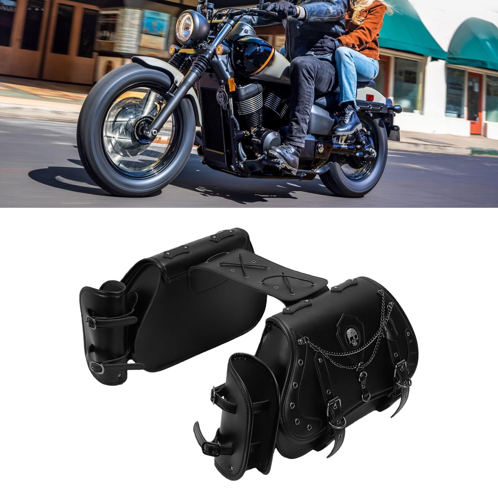 Yctze Sakwy Motocyklowe Torby Podsiodłowe Boczne Torby Motocyklowe 30L PU Skóra Klamra z Mechanizmem Szybkiego Uwalniania Klapka Top Wodoodporność Uniwersalny Krój do Motocykli