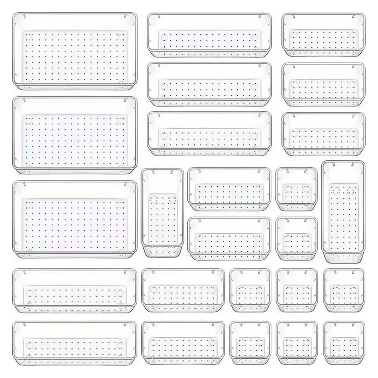 Generico Set di organizzatori for cassetti trasparenti da 8/25 pezzi, divisori scrivania, for riporre gioielli trucco(25Pcs)