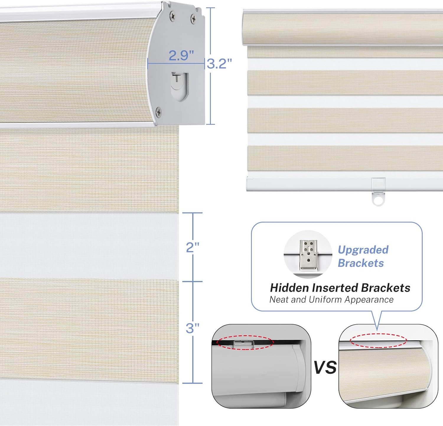 UrMoon Cordless Zebra Blinds for Windows Zebra Shades Dual Layer Light Filtering Roller Window Blinds Shades for Home, Easy to Install, Light Filtering - Brown, 28.5" W x 72" H